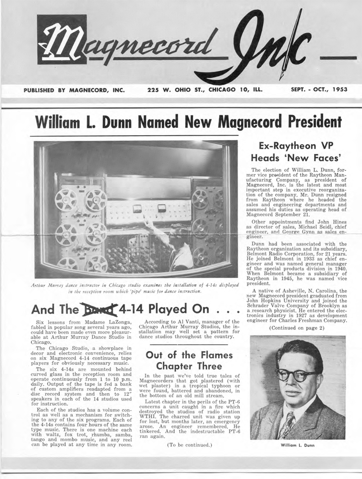 Magnecord Inc Newsletter September 1953