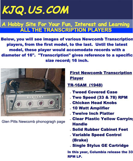 Glen Pitts Newcomb phonograph page