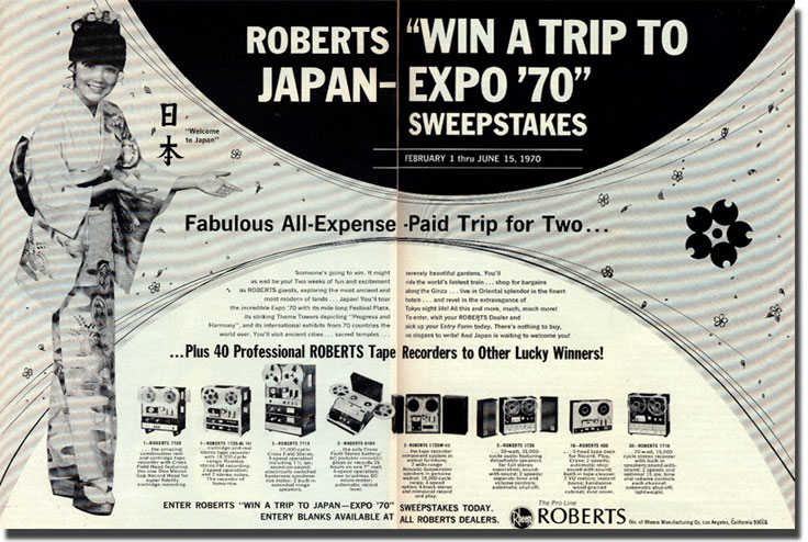 1970 ad sponsored by Rheem Roberts to win a trip to the 1970 Japan Expo in the Museum of MAgnetic Sound Recording