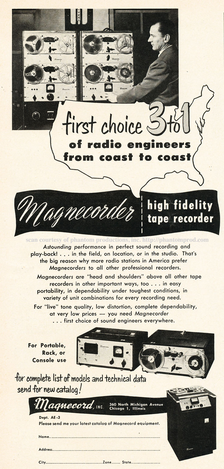 Magnecord radio engineer ad from 1952 in the reel2ReelTexas.com vintage tape recorder collectione tape recorder 