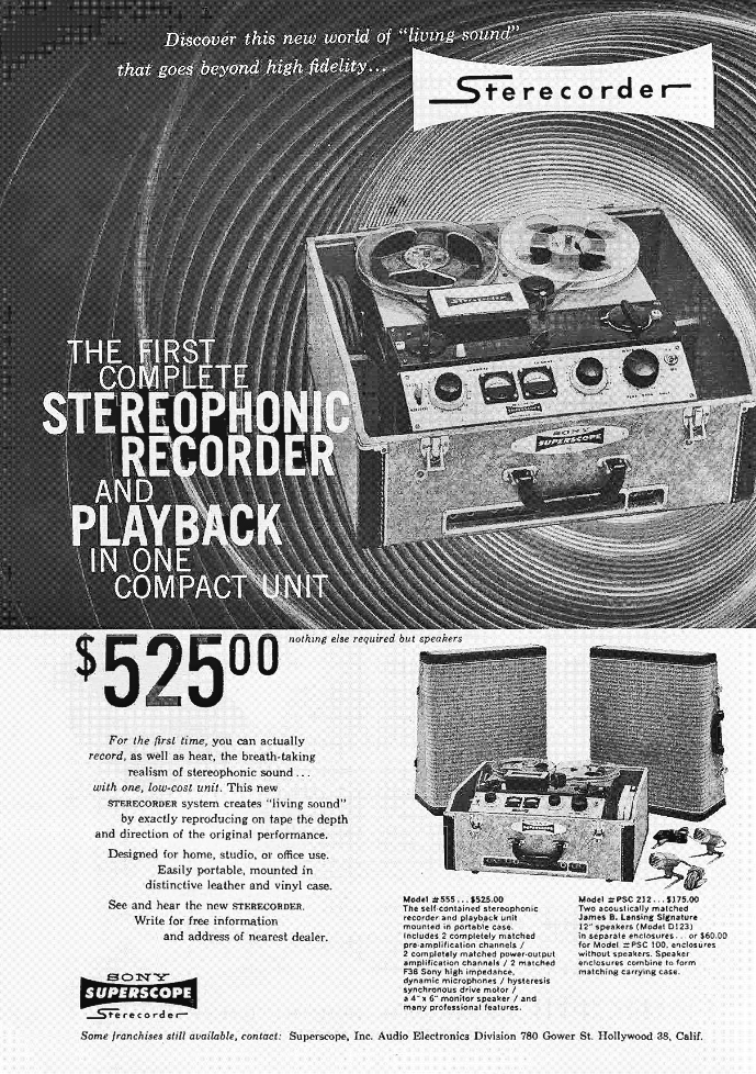 1957 ad for the Sony 555 professional reel to reel tape recorder in the Reel2ReelTexas.com's vintage reel tape recorder recording collection