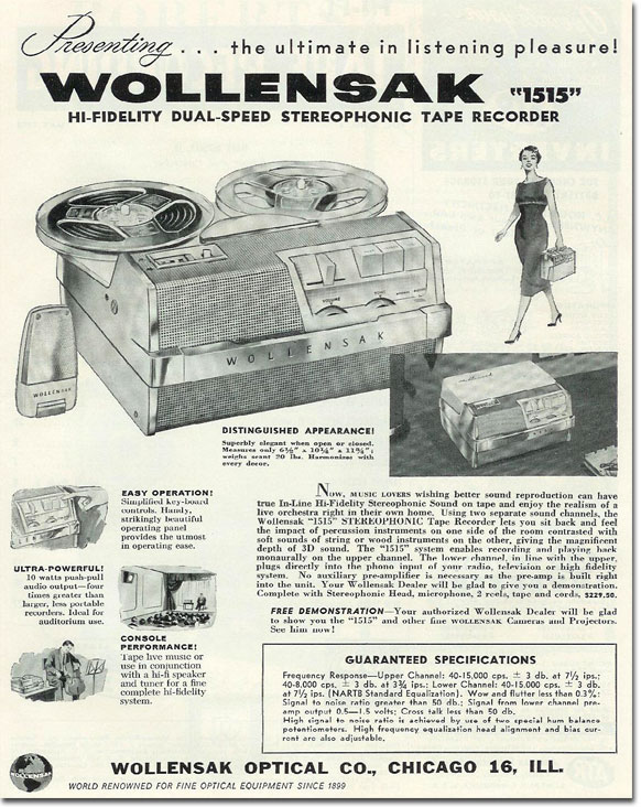 Wollensak ad for  reel tape recorder in the Museum of Magnetic Sound Recording