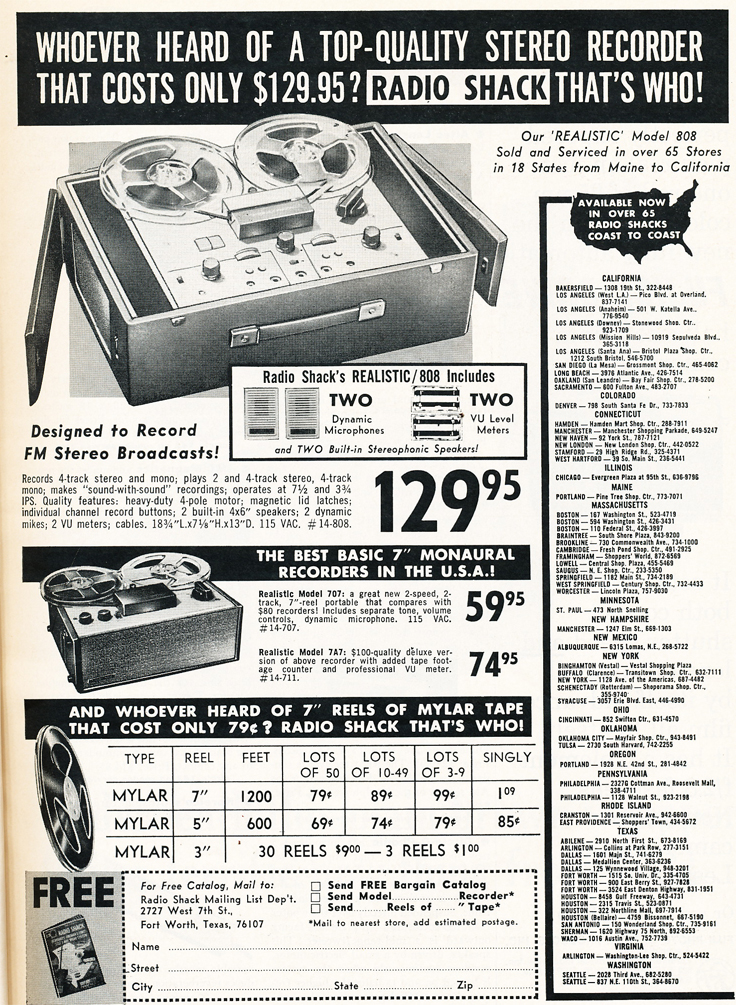 Radio Shack ad in the momsr/Reel2ReelTexas.com intage recording collection