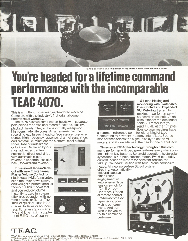 1971 ad for the Teac A-4070 reel tape recorder in the Reel2ReelTexas.com vintage reel tape recorder recording collection vintage reel tape recorder recording collection