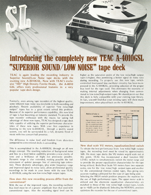 Brochure for the Teac A-4010GSL reel tape recorder in the Reel2ReelTexas.com vintage reel tape recorder recording collection