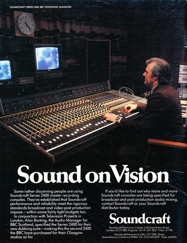 1983 Soundcraft ad for their Soundcraft Series 2400 mixing console in the Reel2ReelTexas.com vintage reel tape recorder recording collection