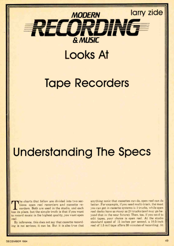 1984 Modern Recording tape recorder specs