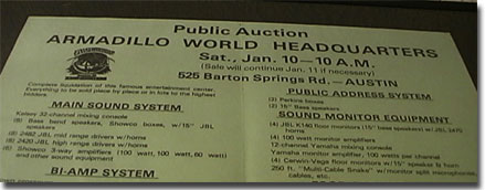    Poster for the public auction for the Armadillo World Headquarters