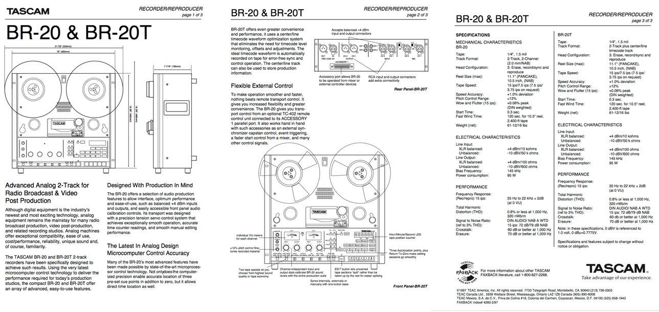 Teac Tascam BR-20T- Teac Tascam reel tape recorders • the Museum of  Magnetic Sound Recording