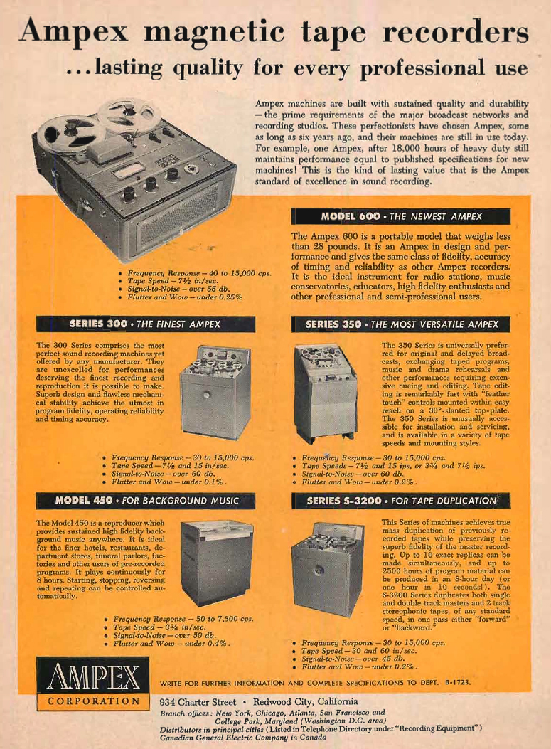 Reel to Reel Tape Recorder Manufacturers - Ampex Electric and