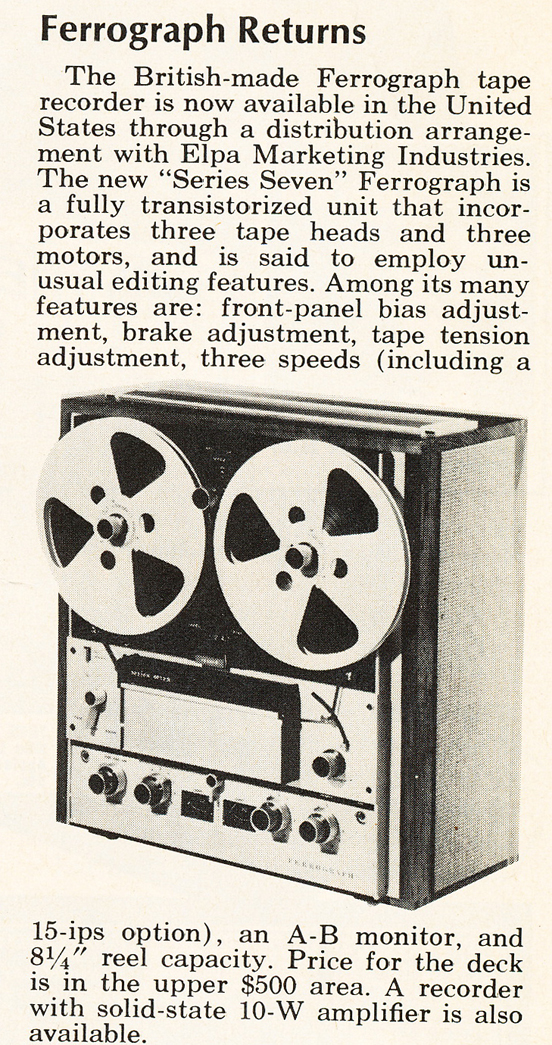 Ferrograph Series 7 reel-to-reel tape recorder. Built late 1960s
