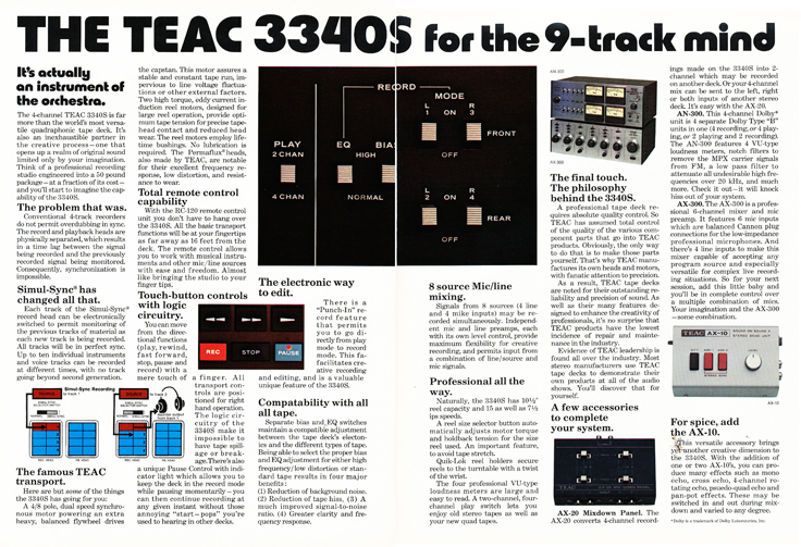 1972 ad for the Teac A-3340 reel tape recorder in the Reel2ReelTexas.com vintage reel tape recorder recording collection 